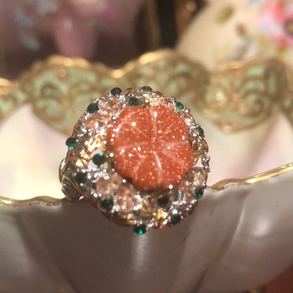 Sunstone Multi Gem Flower Statement Ring Nwots - image 7
